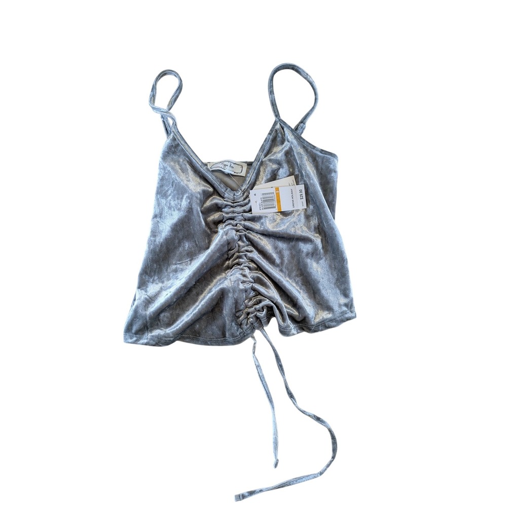 Hippie Rose Womens Silver Slate Crushed Velvet Ruched Cami Top HF1K12518 NWT S